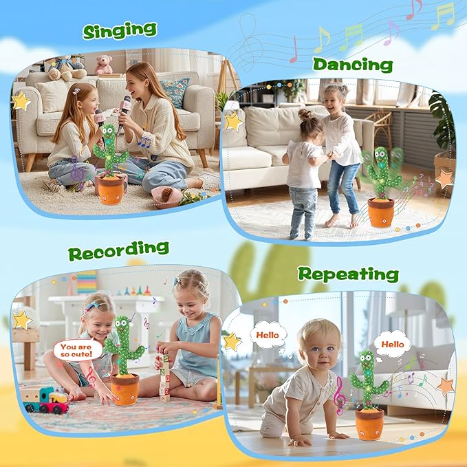 Talking Cactus Toy for Babies 6+ Months & Toddlers - Dancing Singing Repeating Cactus Toy with 120 Songs & Lights, Interactive Plush Gift for Kids Age 1 2 3 4 5 6