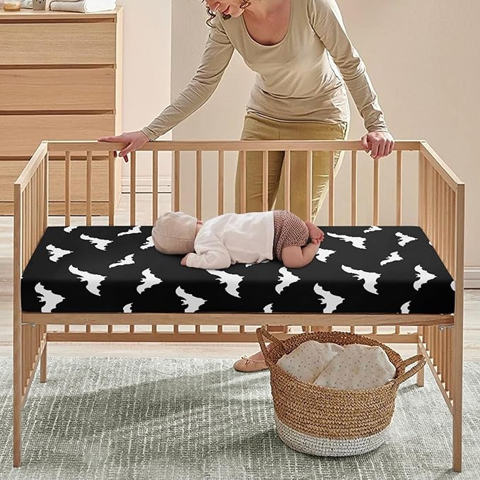 Black Bat Fitted Crib Sheet Bats Baby Crib Sheet Fit Standard Crib and Toddler Mattress,Crib Mattress Sheets for Boys Girls 28"x52"