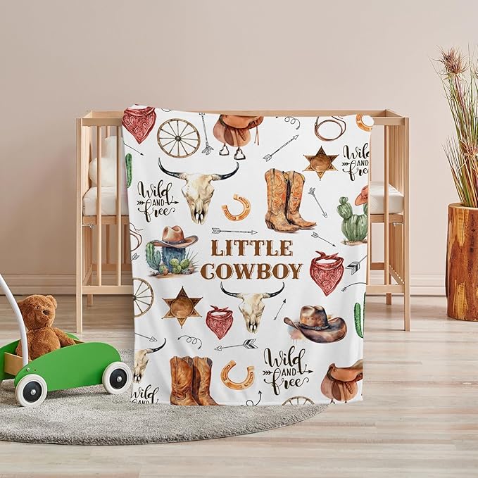 Western Blanket, Western Decor for Nursery Room, Baby Blankets for Boys Girls, Cowboy Baby Blankets, Western Baby Stuff, Soft Warm Lightweight Nursery Bed Blanket for Newborn Toddlers (02, 50x60 in)