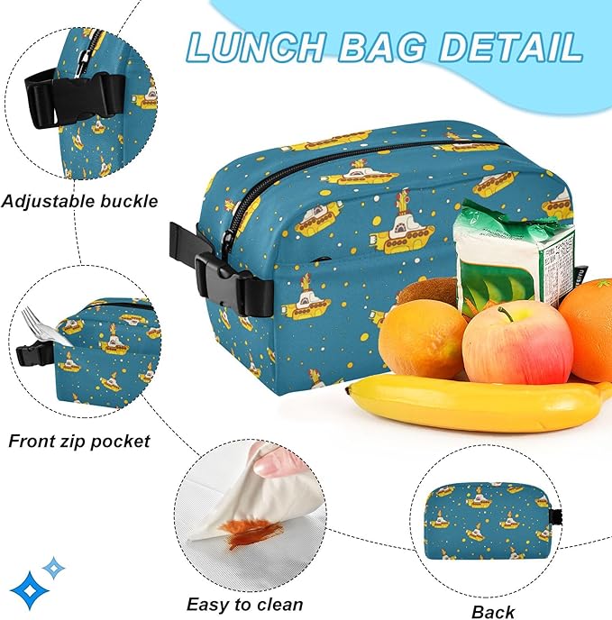 Jucciaco Yellow Submarine Backpack with Lunch Bag, School Travel Backpack for Teens Boys Girls Kids Backpacks Set