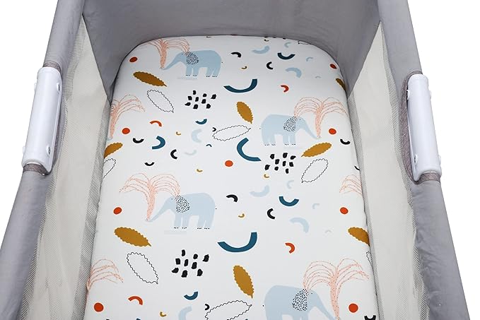 Onacosht Bassinet Sheets 3 Pack for Baby Boy and Girl, Soft Stretchy Universal Fitted Sheet Set for Oval Rectangle Hourglass Bassinet Mattress, Elephant Fox Lion Bear Giraffe Zebra Printing
