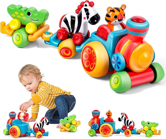 Toddler Toys for 1 Year Old Boy Gifts: Learning Animal Train Set for 1 2 3 Old Boy and Girl, Forest-Themed Push Car Baby Toy for 12-18 Months, 1st First Birthday Gifts for Toddlers 1-2