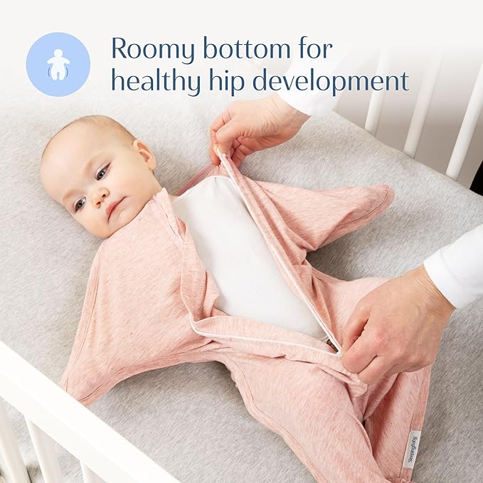 SleepingBaby Zipadee-Zip Transition Swaddle - Cozy Baby Swaddling Blanket with Zipper Convenience - Roomy Wearable Blanket for Easy Diaper Changes - 6-12 Month - Ballet Pink Heather