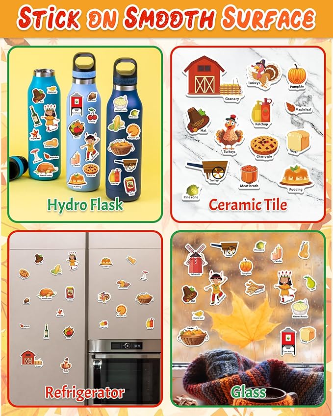 Benresive Reusable Sticker Books for Toddlers, Fun Travel Stickers for Kids, Toddler Sticker Book, Crafts Activities for Toddlers, 3 and Up Birthady Gifts - Thanksgiving