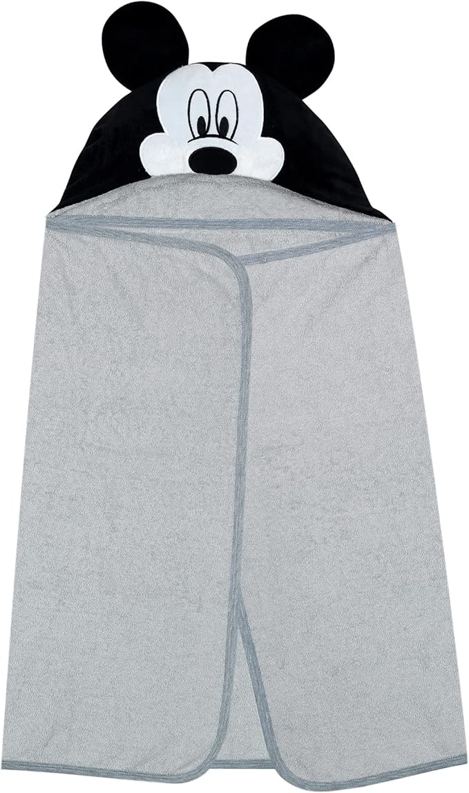 Lambs & Ivy Disney Baby Mickey Mouse Gray Cotton Hooded Baby Bath Towel