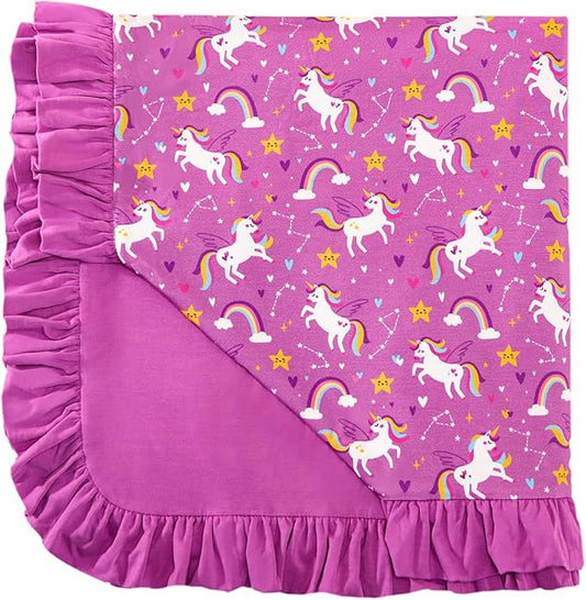 Premium Baby Blankets, Soft Viscose from Bamboo Blanket for Girls, Nursery Crib Bedding Quilt for Newborn and Toddler, Ruffle Blanket Cooling for Hot Sleepers 50''x50'' Purple Unicorn