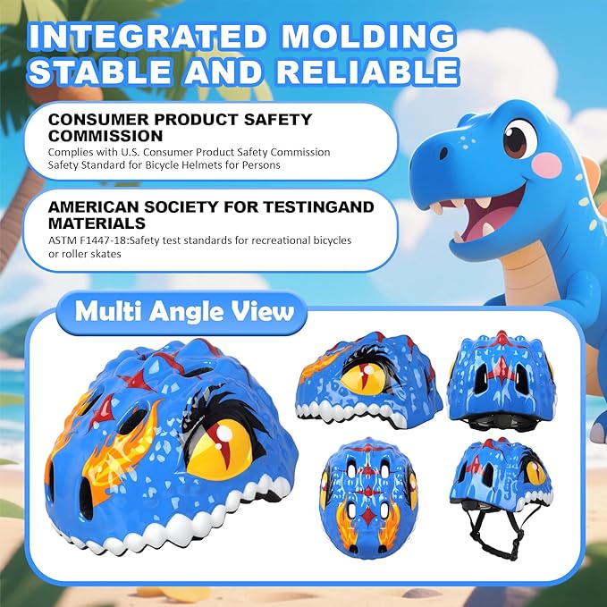 Toddler Kids Bike Helmet,3D Dinosaur Helmets for Boys Girls Infant/Baby to Children 1/2/3/4/5/6/7/8 Years Old Lightweight Adjustable Multi-Sports Bicycle Scooter Skateboard Skating Cycling