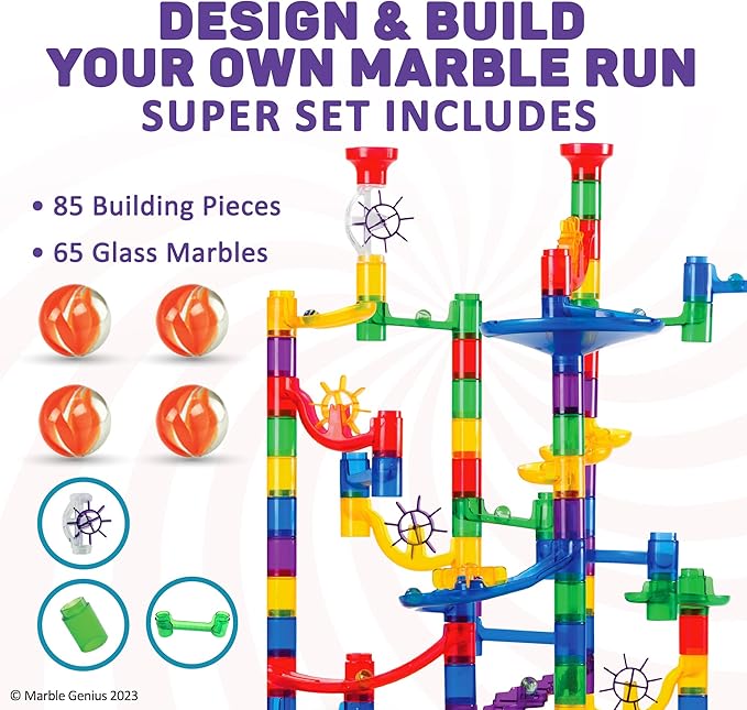 Marble Genius Marble Run Super Set, STEM Toys & Maze Construction Building - 150 Translucent Track Pieces & Glass Marble for Family, Kids Toddlers Ages 4-8 - Fun Holiday Creative Gifts