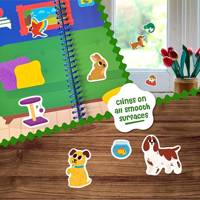 Stick4Ever Jelly Sticker Book - for Kids - Waterproof, Easy to Clean Reusable Sticker Book for Toddlers- Reusable Road Trip Activities for Kids - Stocking Stuffers for Toddlers (Pets)