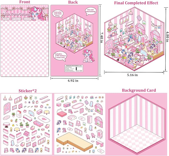 DIY 3D Sticker Scene, 6 Sets of Stickers for Girls Make Your Own Mini Room Scene Stickers for Kids Cute Kawaii Sticker Therapy for Adult Relief Stress, Holiday & Christmas Fun