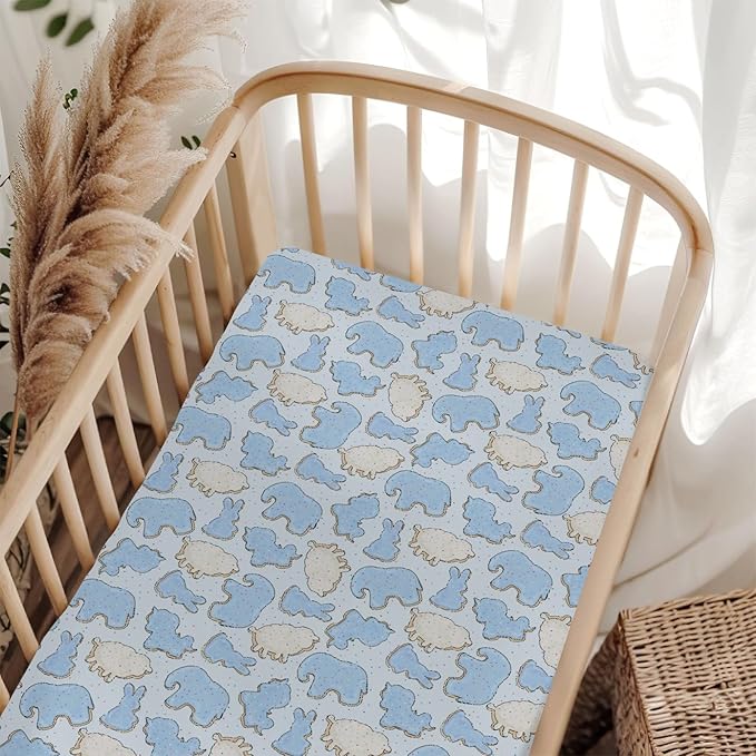 Blue Animal Cookie Baby Crib Sheets for Boy Girl 52"x28" Cute Frosted Animal Cookie Soft Snug Fitted Crib Mattress Cover Circus Animal Biscuits Baby Sheet for Standard Crib & Toddler Bed Mattress