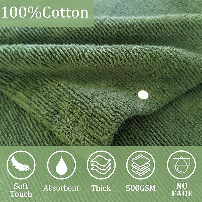 VOOVA & MOVAS Hooded Bath Towel for Kids 3-5Years | 100% Cotton,Low Lint, Ultra-Soft & Absorbent | Gentle for Sensitive Skin, Bathroom, Pool & Beach Thick Towel for Toddler,Olive Green