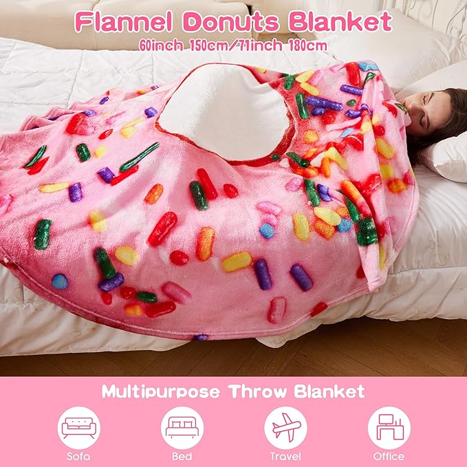 SeaRoomy Donuts Novelty Funny Flannel Round Blanket - Funny Gifts for Teens Boys and Girls