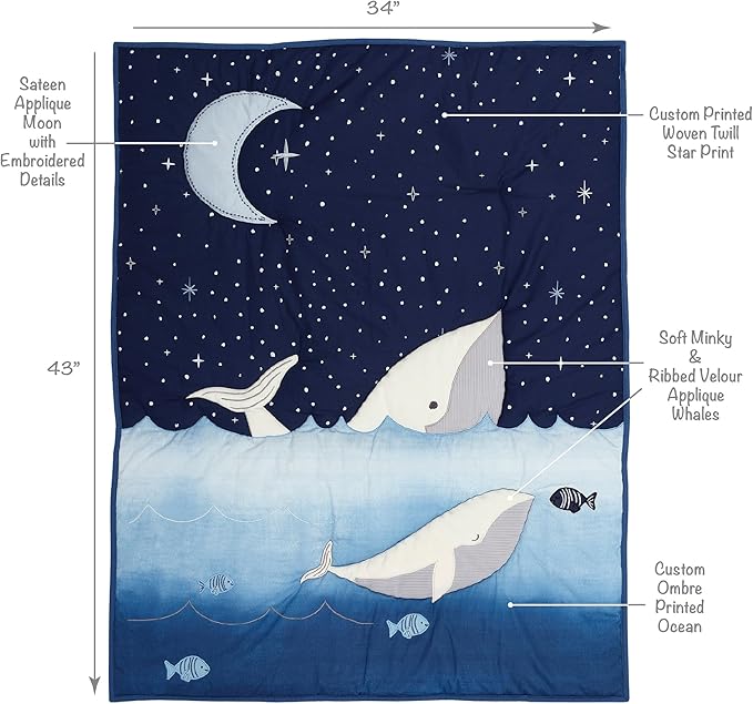 Lambs & Ivy Bubbles & Squirt 3-Piece Whale/Ocean Aquatic Baby Crib Bedding Set