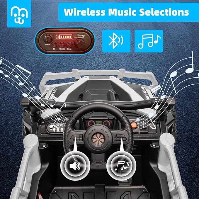 12V Kids Ride on Truck Car with Remote Control, Electric Off-Road UTV for Toddlers, Bluetooth Music, Suspension System Safety Belt, Electric Vehicles Gift for Boys & Girls-White