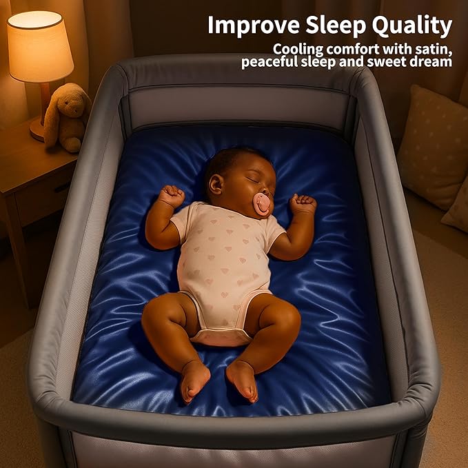 Satin Bassinet Sheet, Great for Baby Hair, Soft Silk Feeling Sheet for Rectangle Cradle Bassinet Mattress Pad, for Boys Gift Newborn and Infant(Navy)