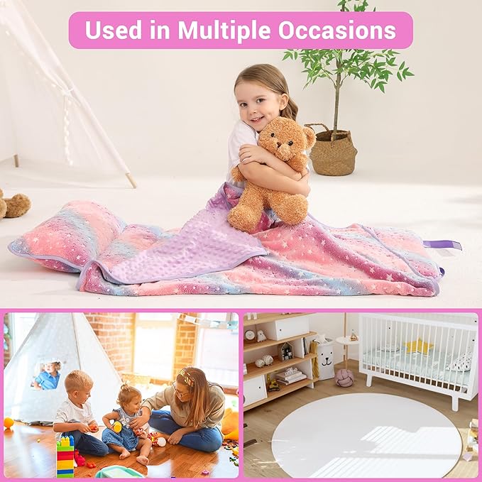 Toddler Nap Mat with Pillow and Blanket, Extra Large Rolled Napping Mats,Slumber Bags for Boys Girls,Kids Sleeping Bag for Daycare, Preschool Travel Camping