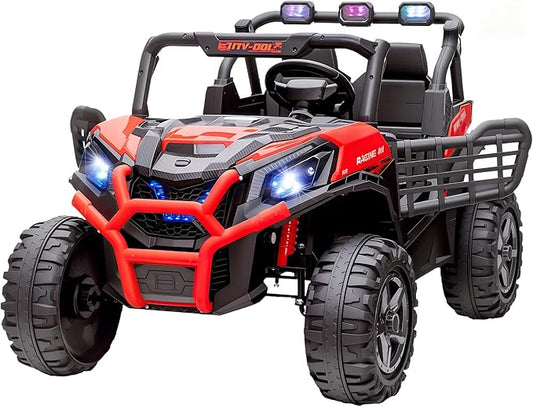 Qaba 24V 2 Seater Ride on Car, Electric Off-Road UTV Truck w/Parent Remote Control, Music, Lights, Ride on Toy for Kids Ages 3-8, Red
