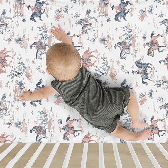 Western Cowboy Baby Crib Sheets for Boy Girl 28"x52" Cowboy Horse Soft Stretchy Fitted Crib Mattress Cover Wild West Desert Baby Sheet Fits Crib and Toddler Bed Mattresses