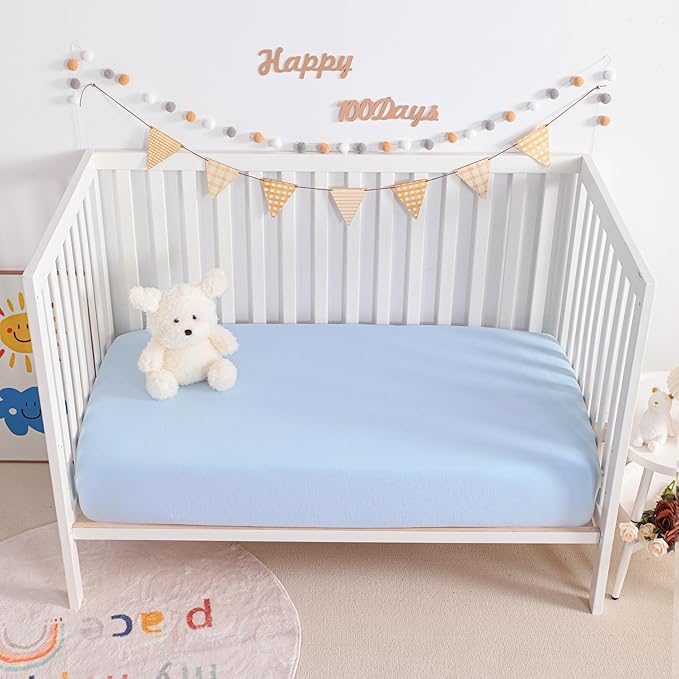NTBAY 2 Pack Muslin Cotton Crib Sheets, Soft and Breathable Double Layer 28x52 Baby Crib Sheets for Standard Crib and Toddler Mattresses, Boys, Girls, Unisex, Aqua, 28x52 Inches