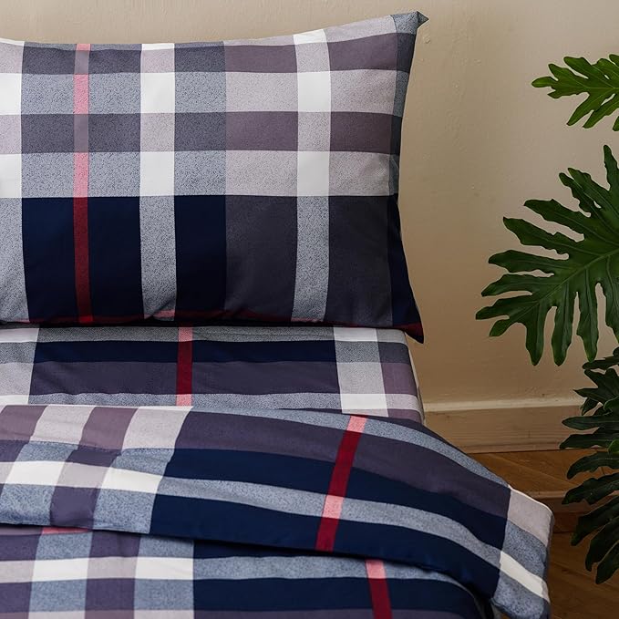 KAREVER Checkered Toddler Bedding Set Navy Blue White Grid 4 Pieces Crib Bed Set Kids Pliad Comforter Set