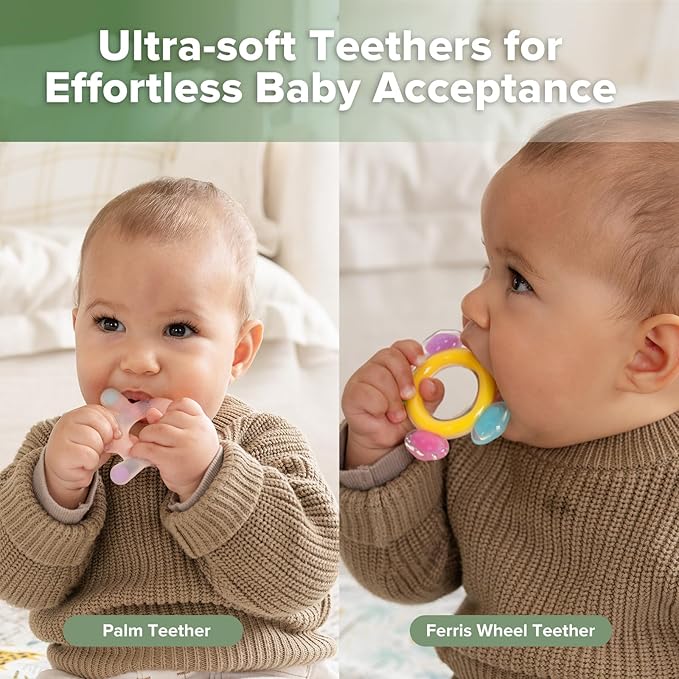 Haakaa Silicone Teether Combo - Baby Freezer Teething Toy - Soft Cold Teether - Soothe Teething Pain & Itching Gums - Perfect Size - Palm & Ferris Wheel Shape for 3M+ Babies BPA Free - 2 pk