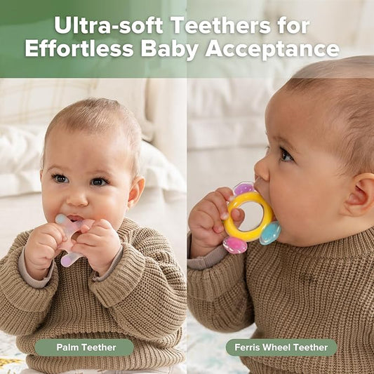 Haakaa Silicone Teether Combo - Baby Freezer Teething Toy - Soft Cold Teether - Soothe Teething Pain & Itching Gums - Perfect Size - Palm & Ferris Wheel Shape for 3M+ Babies BPA Free - 2 pk