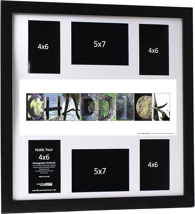 Creative Letter Art Personalized Sign in Nature Themed Alphabet Photograph Letters for Personalized Gift, Wedding, Graduation, Anniversary, Baby Name or any Occasion (Black Frame, 20x20 Inch Collage)