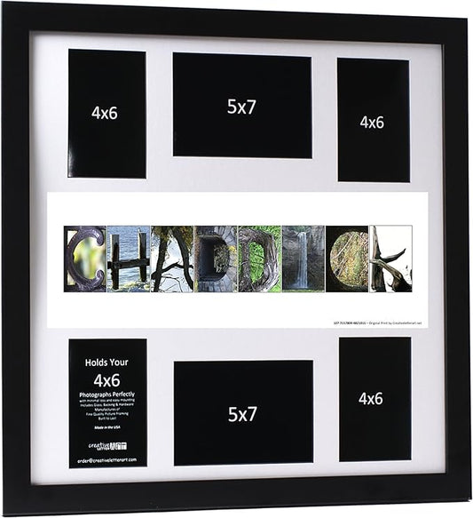 Creative Letter Art Personalized Sign in Nature Themed Alphabet Photograph Letters for Personalized Gift, Wedding, Graduation, Anniversary, Baby Name or any Occasion (Black Frame, 20x20 Inch Collage)