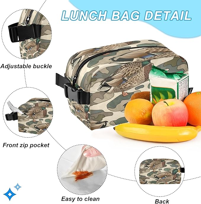 Jucciaco Duck Camo Camouflage Backpack with Lunch Bag for Boys Girls, Travel School Backpack Set