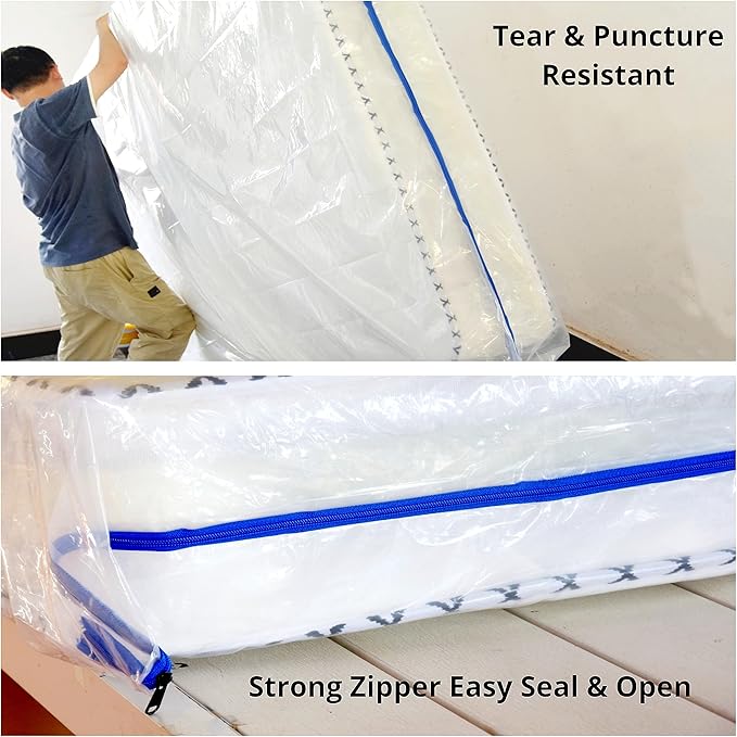 2 Full Mattress Bags Cover for Moving and Storage-3 Mil Zipper Plastic Waterproof Wrap Protector Reusable Storage Bag