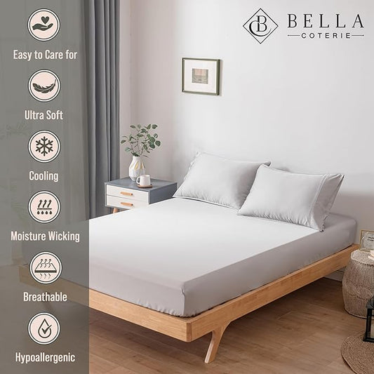 Bella Coterie Luxury Bamboo Viscose California King Size Fitted Sheet | 100% Organically Grown | Ultra Soft | Cooling for Hot Sleepers | 18" Deep Pocket [Grey Mist]