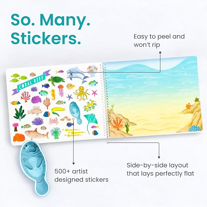 Cupkin Animal Sticker Book Activity for Kids, Toddler Airplane Travel Essentials, 500+ Habitat Stickers for Kids + 12 Scenes + 12 Coloring Book Pages, Animal Lover Gift, Childrens Crafts for Ages 2-8