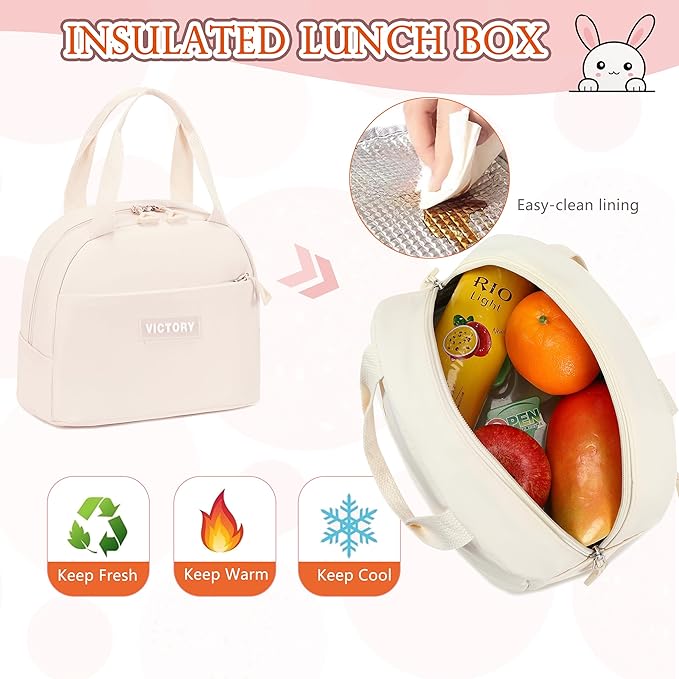 AO ALI VICTORY Backpack for Girls 3 PCS Cute School Backpacks Elementary Kids Book Bag with Lunch Box Pencil Case Set Laptop College Travel Back Pack Large Bookbags for Girl Teens Women Student White