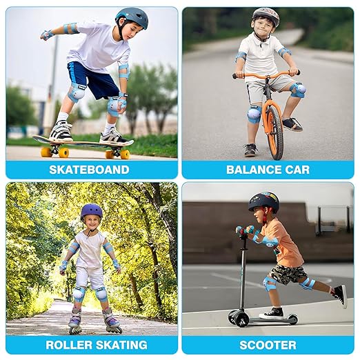 Kids/Youth Knee Pads Elbow Pads Wrist Guards 3 in1Protective Set, for 3-15 Years Child Roller Skates, Cycling, Inline Skating, Skateboard, BMX Bike, Balance Bike, Scooter Riding Sports