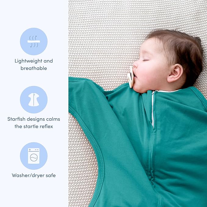 SleepingBaby Zipadee-Zip Transition Swaddle - Cozy Baby Swaddle Blanket with Zipper Convenience - Roomy Wearable Blanket for Easy Diaper Changes - Classic Teal, Small (4-8 Month)