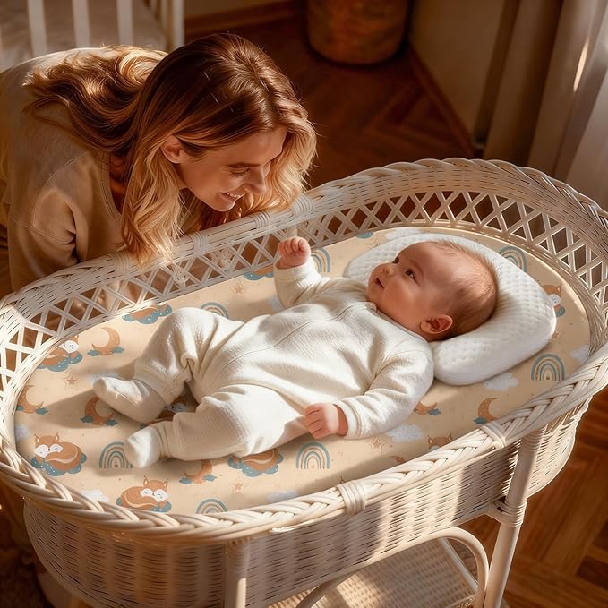 Baby Bassinet Sheets for Baby Boy Girls,4-Pack Fitted Bassinet Sheets Set Compatible with Halo Bassinest Swivel Sleeper,Baby Delight,Angelbliss,32"X16" (Animal World)