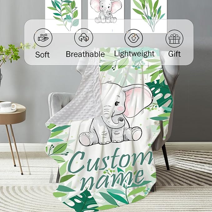 Personalized Baby Crib Bedding Set: 4 Piece Custom Gift Crib Bed Set with Name - Green Elephant Design, Nursery Bedding Set for Baby Girls,Newborn Girls Crib Sets, Crib Bedding Shower Gifts