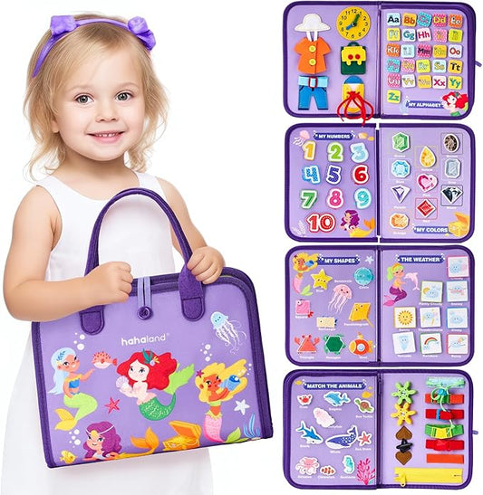 hahaland Busy Board Montessori Toys - 3 Year Old Girl Gifts Bithday Gift Ideas - 8 in 1 Preschool Learning Activities - Educational Toys Easter Basket Stuffers for Toddler Age 3 Travel Busy Book