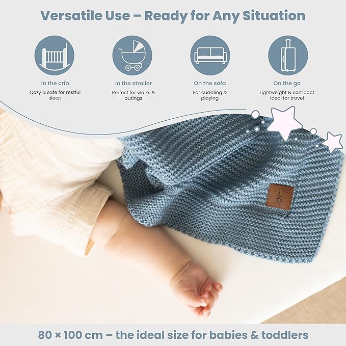 Alina Soft Knitted Baby Blanket, 31 x 39 in, Smoky Blue – Soft & Breathable – Oeko-Tex Certified – Lightweight & Cuddly – Perfect for Newborns, Toddlers, Cribs & Strollers