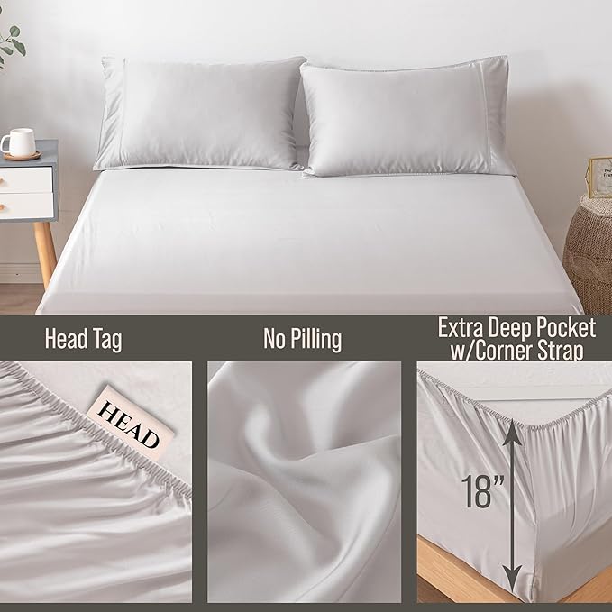 Bella Coterie Luxury Bamboo Viscose California King Size Fitted Sheet | 100% Organically Grown | Ultra Soft | Cooling for Hot Sleepers | 18" Deep Pocket [Grey Mist]