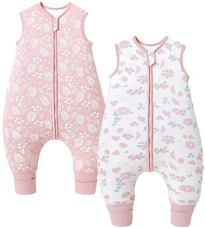 Toddler Sleep Sack with Feet 3-4 T, 2.5 TOG Cotton Baby Wearable Blanket with Legs, Winter Sleep Bag Walker with 2-Way Zipper, Floral