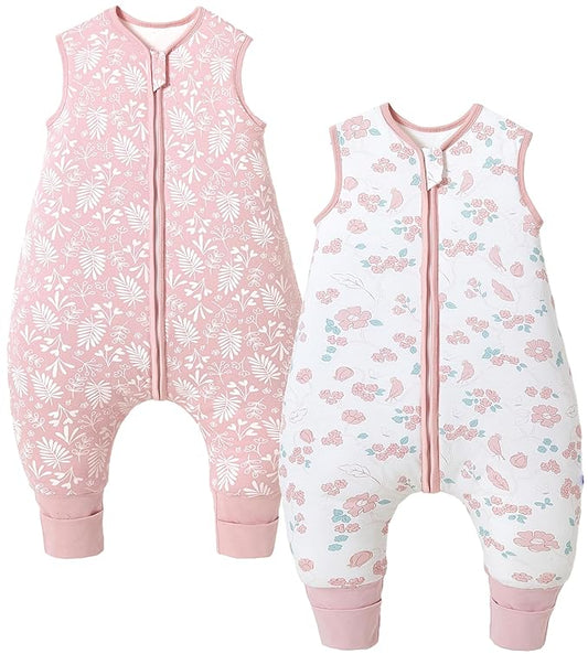 Toddler Sleep Sack with Feet 4-5 T, 2.5 TOG Cotton Baby Wearable Blanket with Legs, Winter Sleep Bag Walker with 2-Way Zipper, Floral