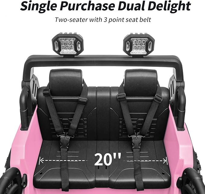 2 Seater Ride on Car Toy, 12V Electric Car for Kids 4-8 with Remote Control, Capacity 150 lb, LED Light - Light Pink