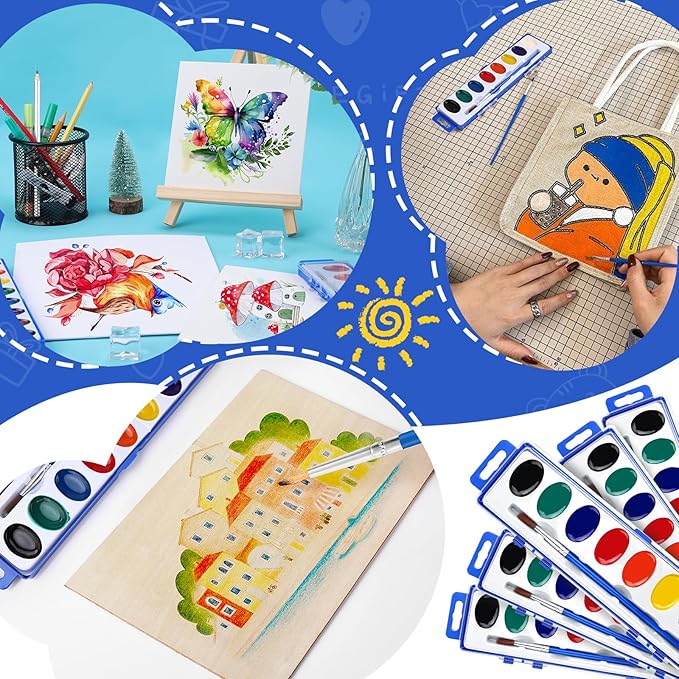 FUMILE Watercolor Paint Set Bulk,2 Pack,8 Colors Watercolors Paint with Paintbrush.Washable Watercolor Paint Set Kids for Parties,Birthday Party Favor,valentines for kids classroom.