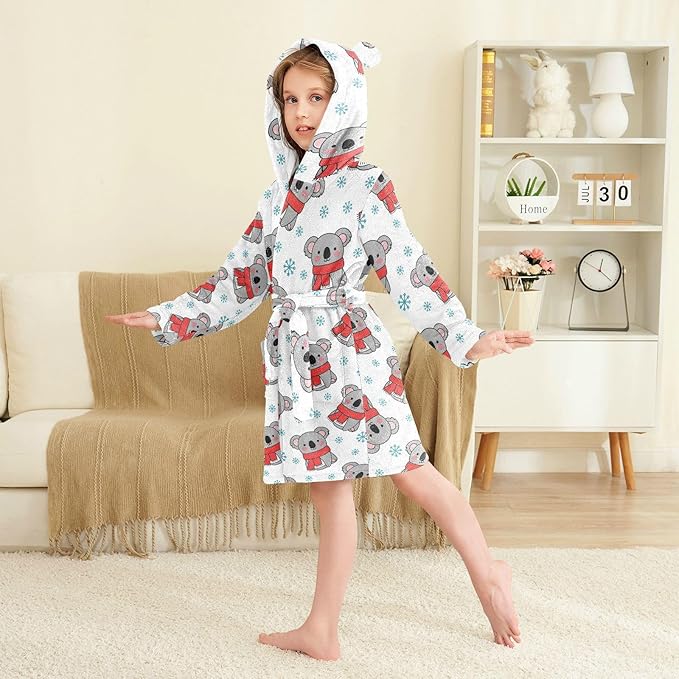 Toddler Baby Hooded Bathrobe for Boys Girls Soft Plush Bath Towel Robe with 2 Pockets for 2-12 Years