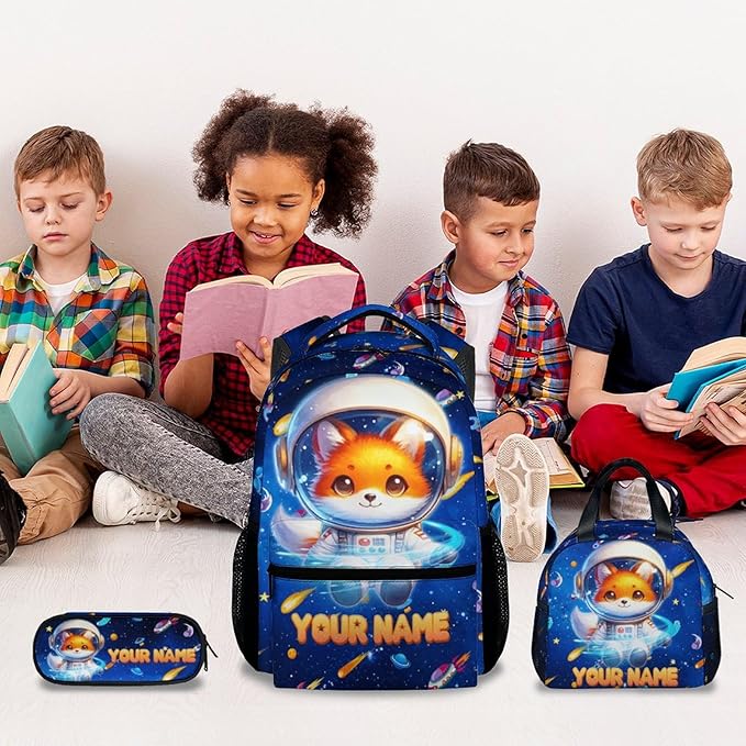 GiftoFLUX Personalized Backpack - 3Pcs Kids Backpack Set with Name for Girls Boys - Lightweight Toddler Bookbag with Planet - School Bag for Kindergarten/Preschool/Elementary(17 Inch)
