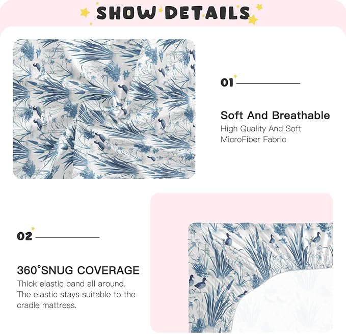 Fitted Crib Sheets for Baby Boys or Girls Soft Breathable Baby Play Yard Sheet for Standard Size Crib Mattress 39x27in Bulrushes and Wild Ducks