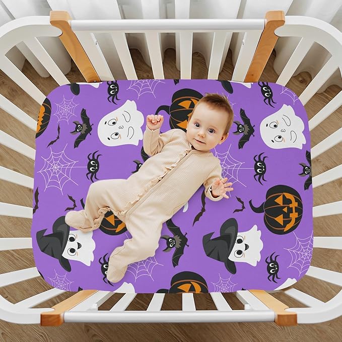 Ghost Halloween Crib Sheets Soft Breathable Fitted Baby Playard Sheets Mattress Cover for Girl Boys, 39" x 27" x 5"