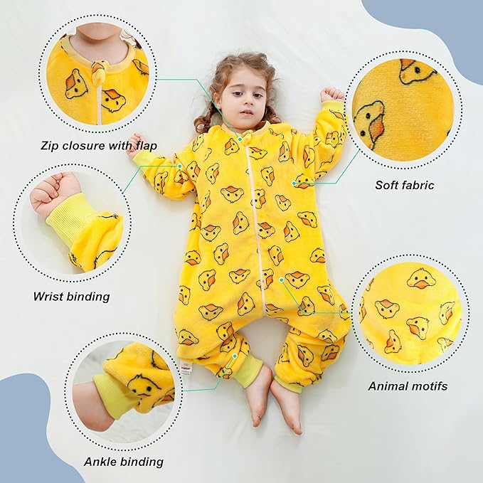 MICHLEY Toddler Flannel Sleeping Sack with Feet,Long Sleeve Baby Sleeping Bag 3-Way Zipper Super Warm Wearable Blankets